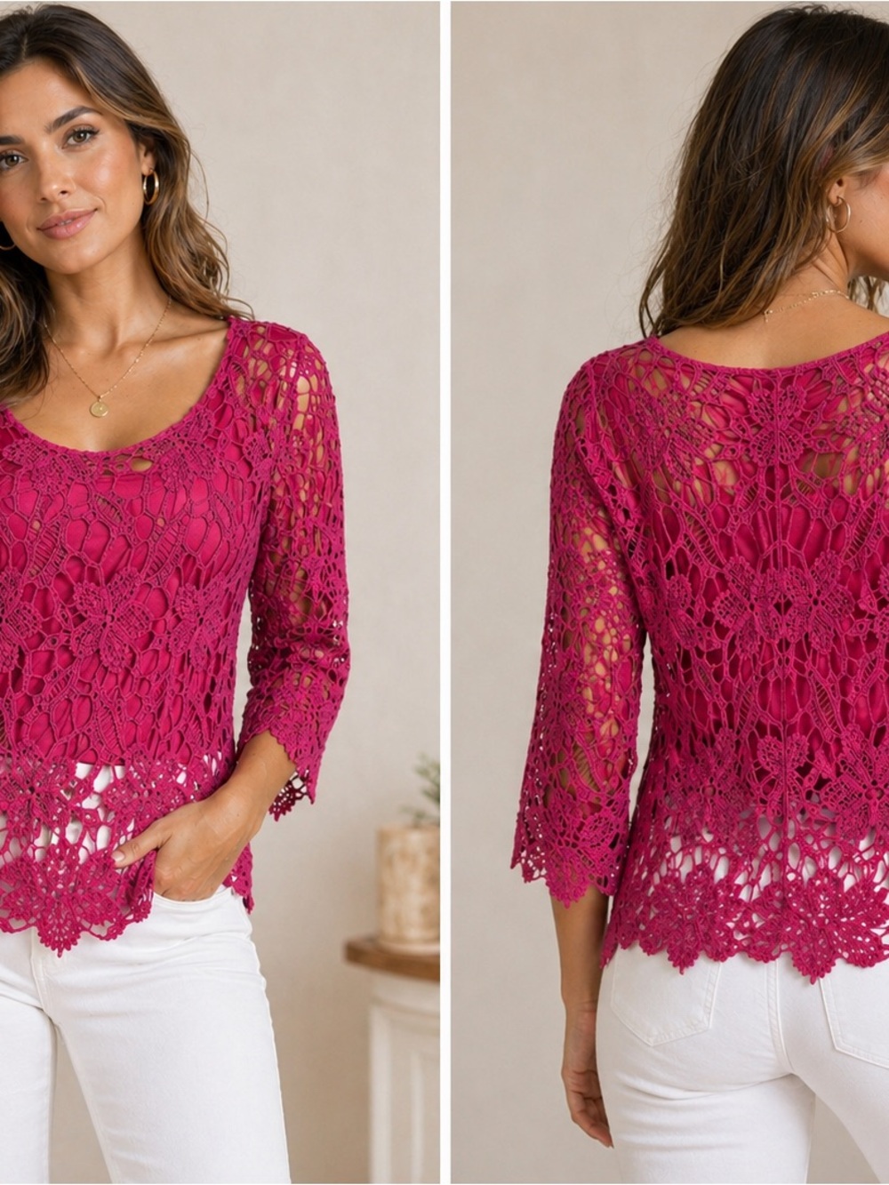 Cato fuchsia, crochet lined top